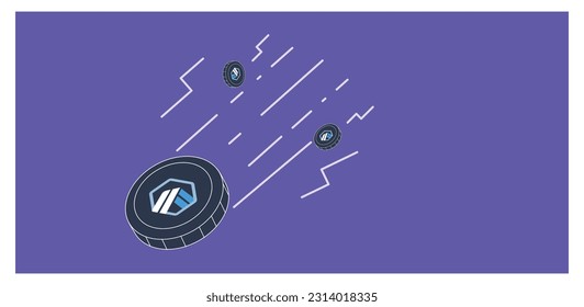 Crypto Currency Arbitrum ARB Token conceptual web banner template. Blockchain technology digital currency background.