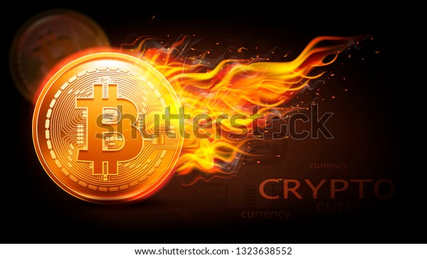 Crypto Currency Background Bitcoin Fire Stock Vector Royalty