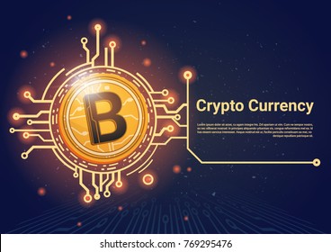 Crypto Currency Bitcoin Banner With Place For Text Digital Web Money Concept Vector Illustration