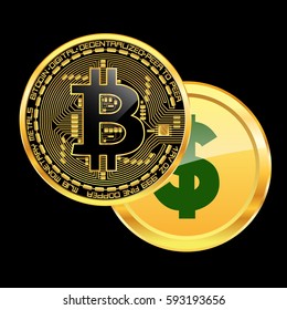 Crypto currency bitcoin beats dollar concept. Vector illustration.