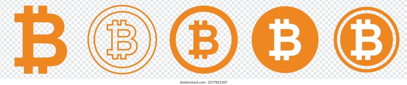 Crypto currency, bitcoin, bit coin logo. Bitcoin symbol. Flat design vector bitcoin icons, signs of modern crypto currency isolated on transparent background.