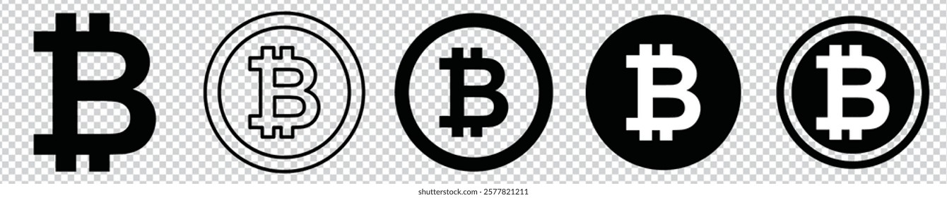 Crypto currency, bitcoin, bit coin logo. Bitcoin symbol. Flat design vector bitcoin icons, signs of modern crypto currency isolated on transparent background.