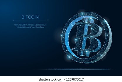 Crypto currency Bitcoin Blockchain Polygonal 3D zvector Illustration
