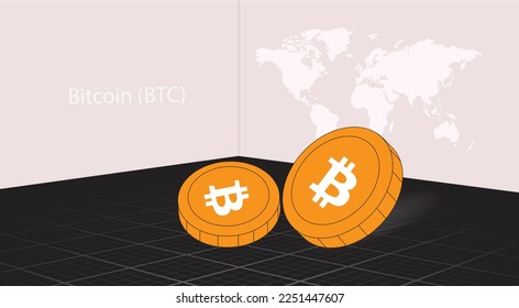 Bitcoin (divisa criptográfica). Modern World explorando Blockchain, intercambio digital de dinero, banner de conexiones de redes tecnológicas globales.