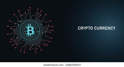 Crypto currency, Bitcoin Crypto .Bitcoin currency. Crypto coin with dark Background and technology lines. International stock exchange Bitcoin uptrend