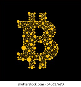 Crypto currency. Bitcoin. An example of a logo with a yellow neon glow on black background