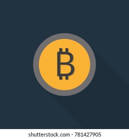Crypto currency bitcoin flat icon style on deep blue background.