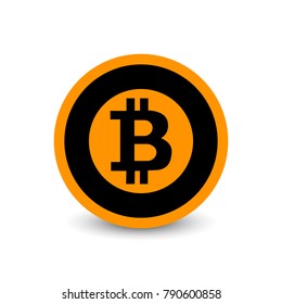 Crypto currency Bitcoin flat vector logo, icon for web, sticker for print. Bitcoin blockchain cryptocurrency.