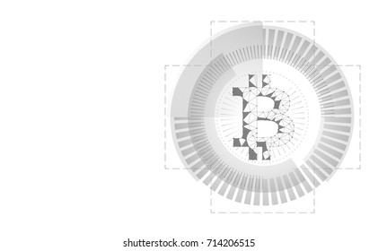 Crypto currency bitcoin in HUD radar interface. Net banking mining future technology vector concept. Cryptography finance digital worldwide coin low poly polygonal triangle icon illustration art