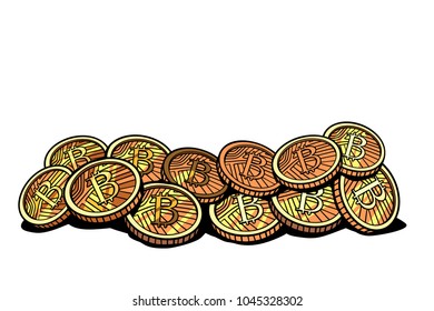 crypto currency bitcoin isolated on white background. Comic cartoon pop art illustration retro vintage kitsch vector