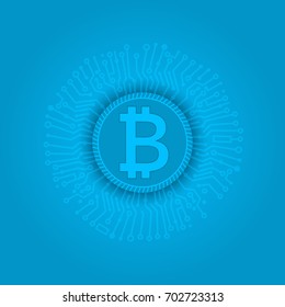 Crypto Currency Bitcoin. Net Banking and Bitcoins Mining Vector Concept. Currency Cryptography Mining Finance Coin illustration. Vector illustration