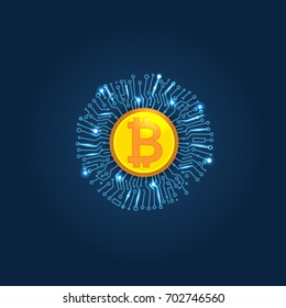 Crypto Currency Bitcoin. Net Banking and Bitcoins Mining Vector Concept. Currency Cryptography Mining Finance Coin illustration. Vector illustration