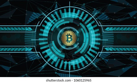 Crypto Currency Bitcoin On black Background Digital Web Money Modern Technology Banner With Copy Space Vector Illustration.
