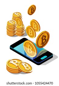 crypto currency, bitcoin. Purchase online via smartphone, income through the Internet
