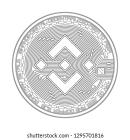 Crypto currency black coin with black binance symbol on obverse isolated on white background. Vector illustration. Use for logos, print products, page and web decor or other design.