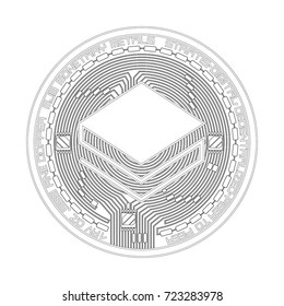 Crypto currency black coin with black lackered stratis symbol on obverse isolated on white background. Vector illustration. Use for logos, print products, page and web decor or other design.