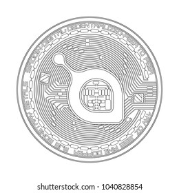 Crypto currency black coin with black siacoin symbol on obverse isolated on white background. Vector illustration. Use for logos, print products, page and web decor or other design.