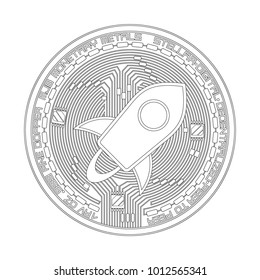 Crypto currency black coin with black stellar symbol on obverse isolated on white background. Vector illustration. Use for logos, print products, page and web decor or other design.