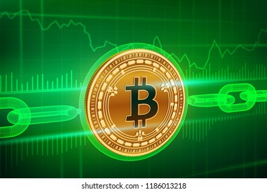 Crypto currency. Block chain. Bitcoin Cash. 3D isometric Physical golden bitcoin with wireframe chain. Blockchain concept. Editable Cryptocurrency template. Stock vector illustration.