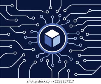 Crypto currency and block chain with circuits illustration representing strong secure decentralized network 