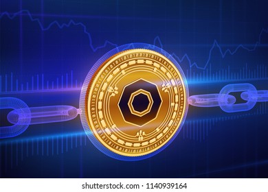 Crypto currency. Block chain. Komodo. 3D isometric Physical golden Komodo coin with wireframe chain. Blockchain concept. Editable Cryptocurrency template. Stock vector illustration.