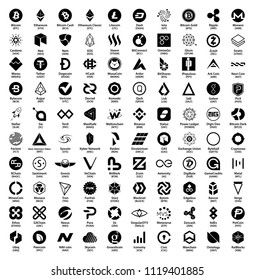 Crypto currency blockchain assets vector logo set black isolated on white background