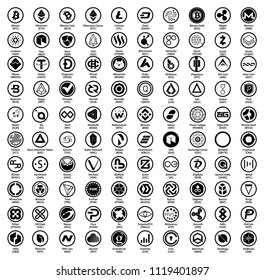 Crypto currency blockchain assets vector logo set black round isolated on white background