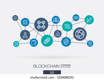 Crypto currency and blockchain integrated thin line web icons. Digital neural network interact concept. Connected graphic design system. Finance, money, banking technology vector abstract background