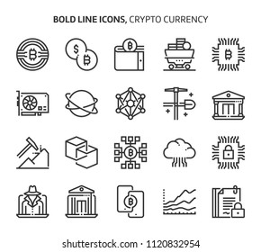 Crypto Currency, bold line icons. The illustrations are a vector, editable stroke, 48x48 pixel perfect files. Crafted with precision and eye for quality.