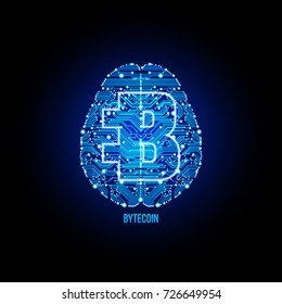 Crypto currency bytecoin on brain background on black background. Vector illustration. Use for logos, print products, page and web decor or other design.