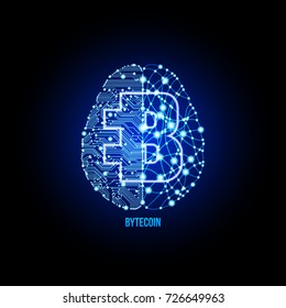 Crypto currency bytecoin on brain background on black background. Vector illustration. Use for logos, print products, page and web decor or other design.