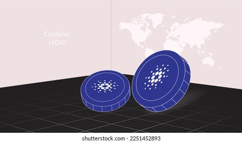 Crypto currency Cardano, (ADA). Modern World exploring Blockchain, Digital money exchange, Global technology network connections banner.