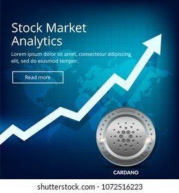 Crypto currency Cardano price value market going up increase growth exchange trading.Stock Market Analytics.