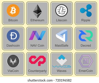 Crypto currency. Character collection of crypto currency. Vector.