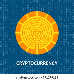 Crypto Currency Coin Concept. Vector Illustration with Financial Technology Objects. 