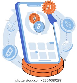 Crypto currency, Crypto coin on Mobile. International stock exchange. Bitcoin currency uptrend. Cryptocurrency transaction and Mobile banking infographic. Send money. Bitcoin digital wallet, E-payment