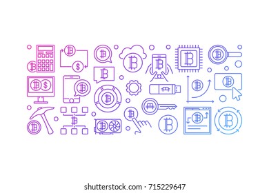 Crypto currency colorful banner - vector cryptocurrency technology concept linear illustration on white background