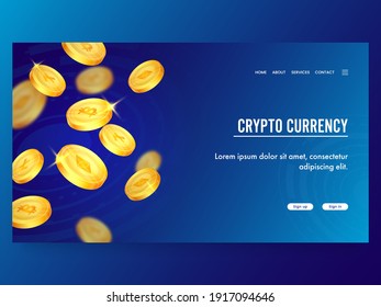 Crypto Currency Concept Based Landing Page Design In Blue Color.