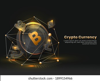Crypto Currency Concept Based Poster Design In Black And Golden Color.