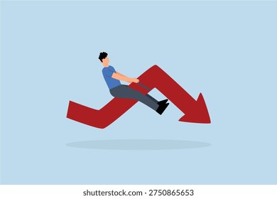 crypto currency crash and going down, Entrepreneurial investor participating in rodeo experiences decrease in the red arrow graph, facing uncertainty.