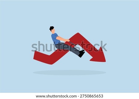 crypto currency crash and going down, Entrepreneurial investor participating in rodeo experiences decrease in the red arrow graph, facing uncertainty.
