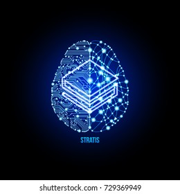 Crypto currency dash on brain background on black background. Vector illustration. Use for logos, print products, page and web decor or other design.