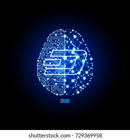 Crypto currency dash on brain background on black background. Vector illustration. Use for logos, print products, page and web decor or other design.