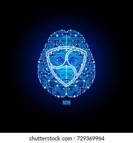 Crypto currency dash on brain background on black background. Vector illustration. Use for logos, print products, page and web decor or other design.