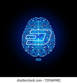Crypto currency dash on brain background on black background. Vector illustration. Use for logos, print products, page and web decor or other design.