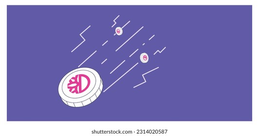 Crypto Currency DeFiChain DFI Coin conceptual web banner template. Blockchain technology digital currency background.