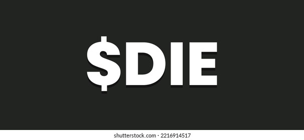 Crypto currency Die Protocol DIE Token logo banner. Cryptocurrency DIE Token on isolated black background with text.
