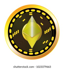 Crypto currency, Ethereum. Digital currency. Gold coin Ethereum. The background is white.