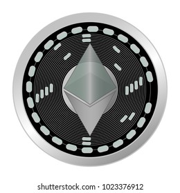 Crypto currency, Ethereum. Digital currency. Silver coin Ethereum. The background is white.