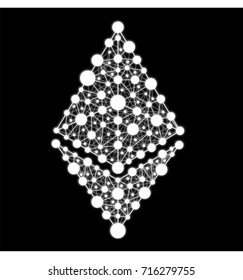 Crypto currency. The ethereum. White glowing neon symbol of lines and dots